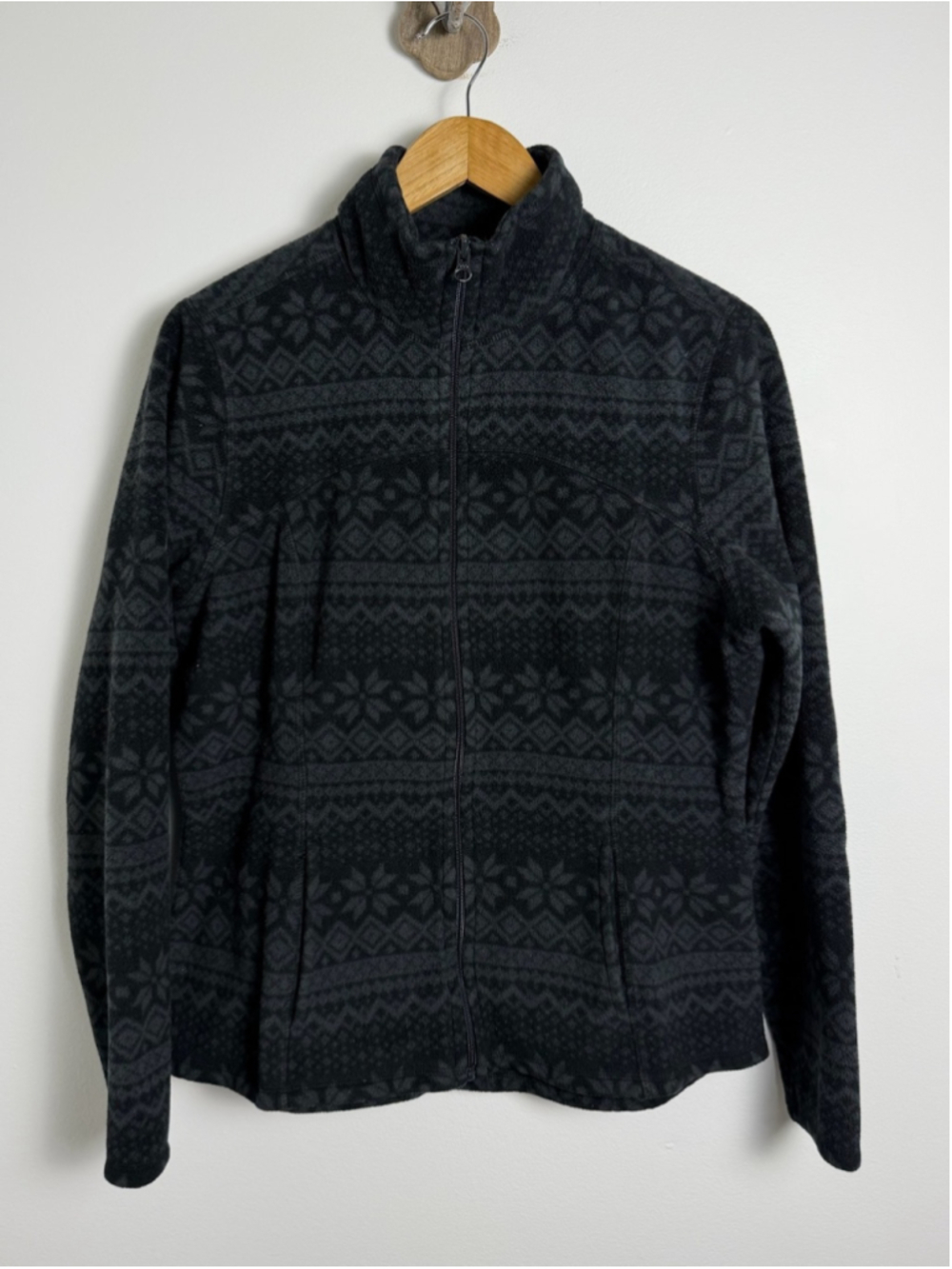 Old Navy Active Fair Isle Fleece Jacket Women’s L Black Gray